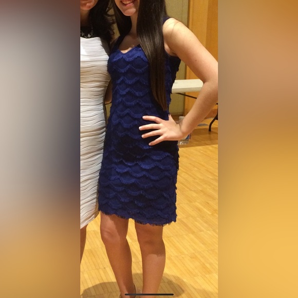 Royal Blue XS V-neck Dress with Fringy layers. So pretty but doesn’t fit anymore - Picture 2 of 5